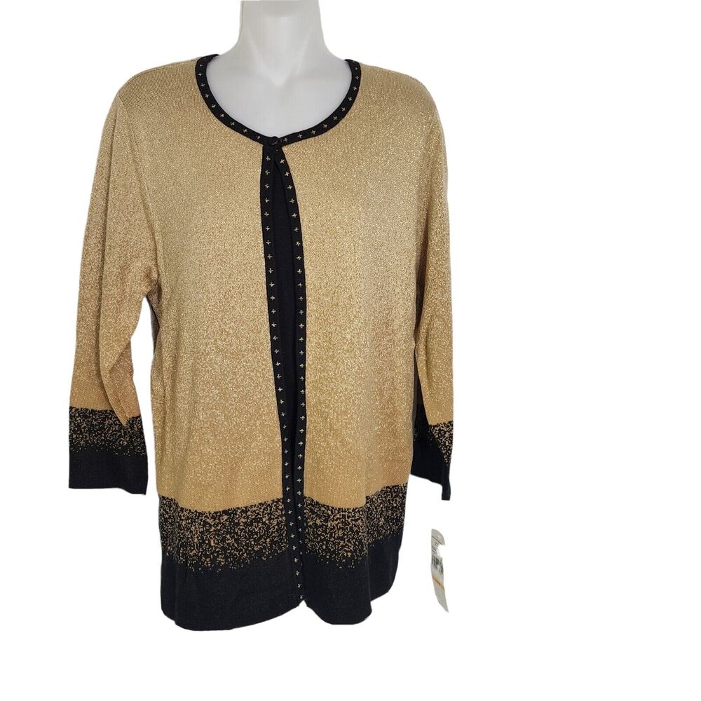 Alfred Dunner Womens Sweater Size Small Black Gold Metallic Layered 3/4 Sleeve